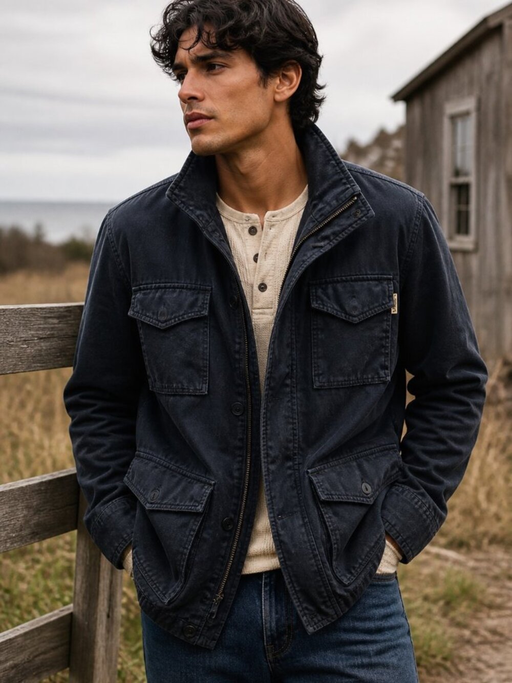 Hollister Navy Canvas Military Jacket Utility Workwear Style M